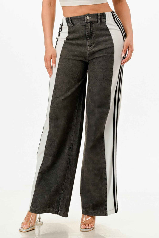 Wide Leg Jeans With Stripe Detail