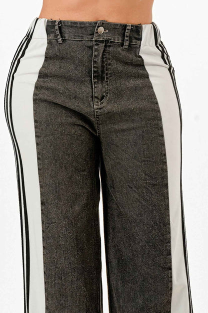 Wide Leg Jeans With Stripe Detail