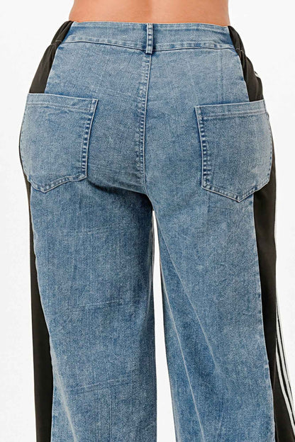 Wide Leg Jeans With Stripe Detail