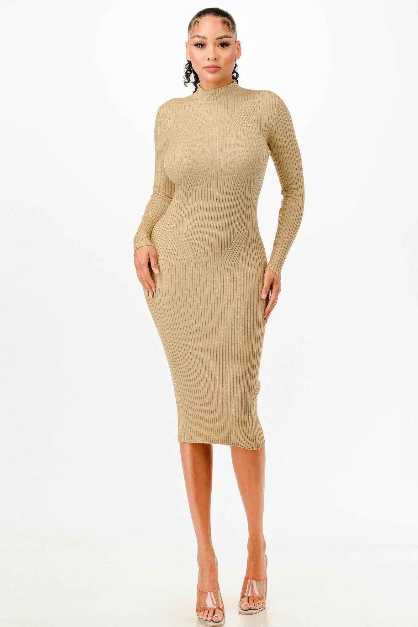 Stand Collar Sweater Bodycon Dress