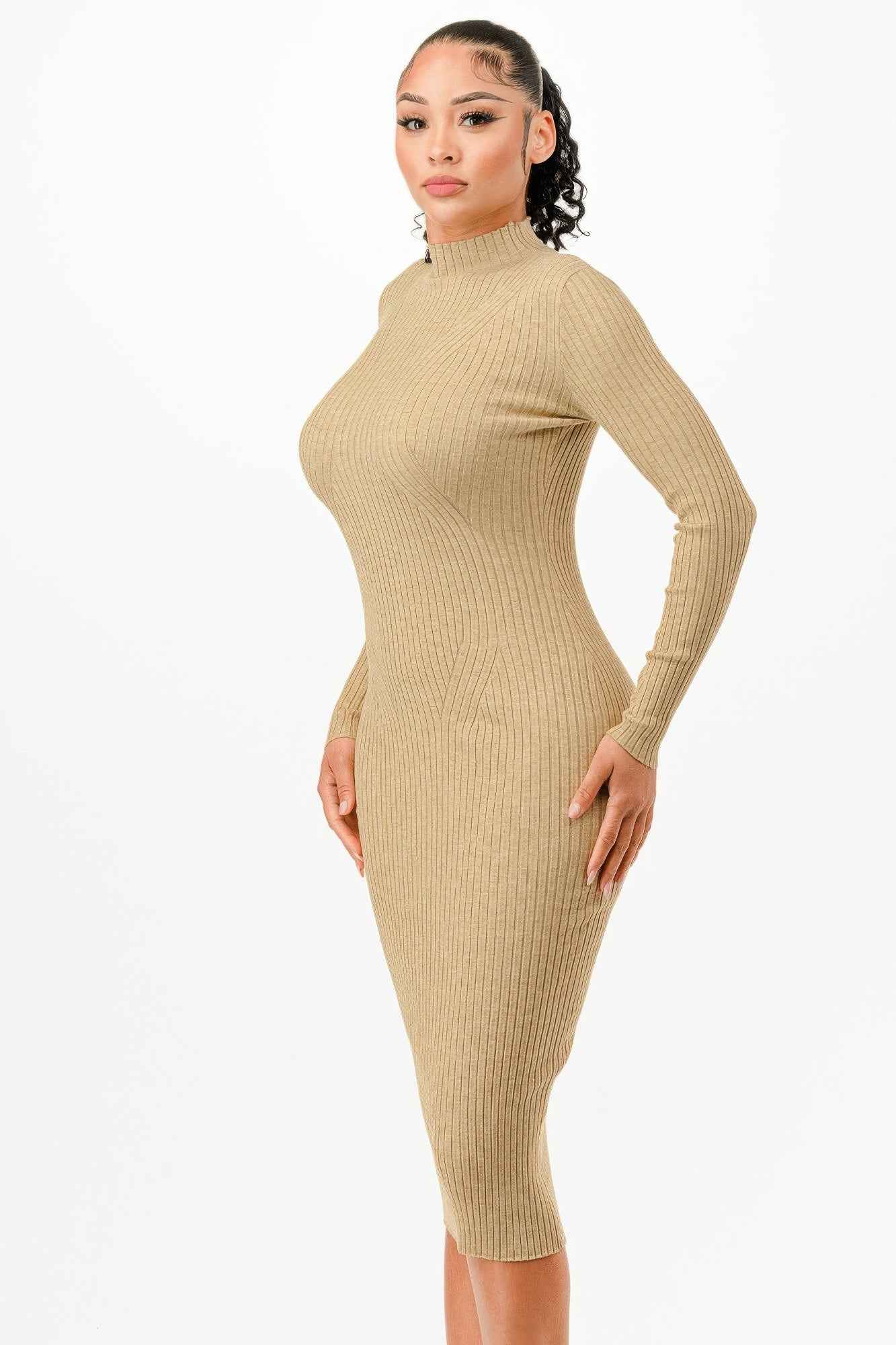 Stand Collar Sweater Bodycon Dress