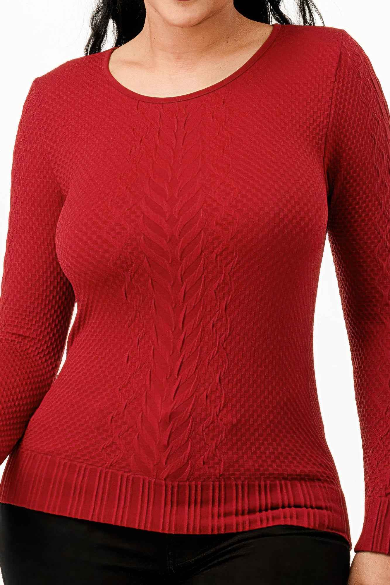 Long Sleeve Solid Jacquard Knit Top