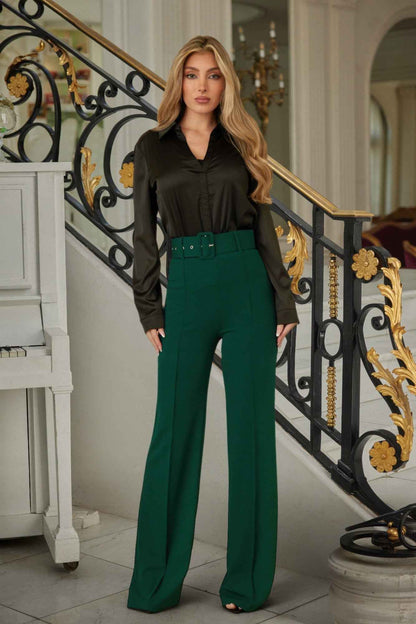 High Waist Pants With Buckle Belt
