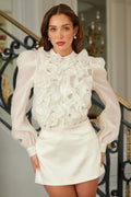 Ruffle Micro Crystal Long Sleeve Blouse-Product Type | Naughty Smile Fashion