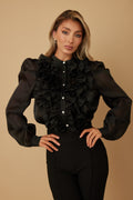 Ruffle Micro Crystal Long Sleeve Blouse-Product Type | Naughty Smile Fashion