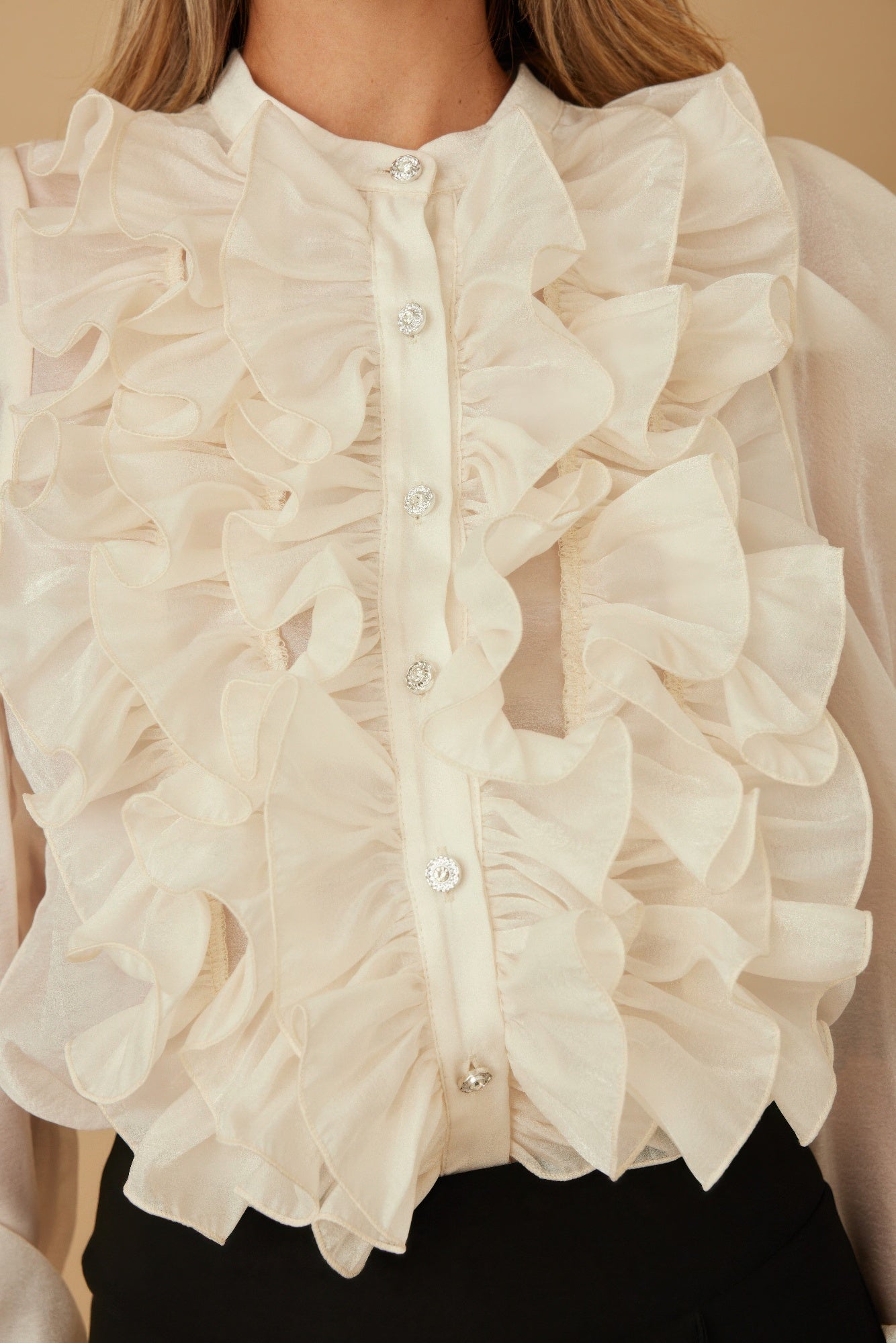 Ruffle Micro Crystal Long Sleeve Blouse-Product Type | Naughty Smile Fashion