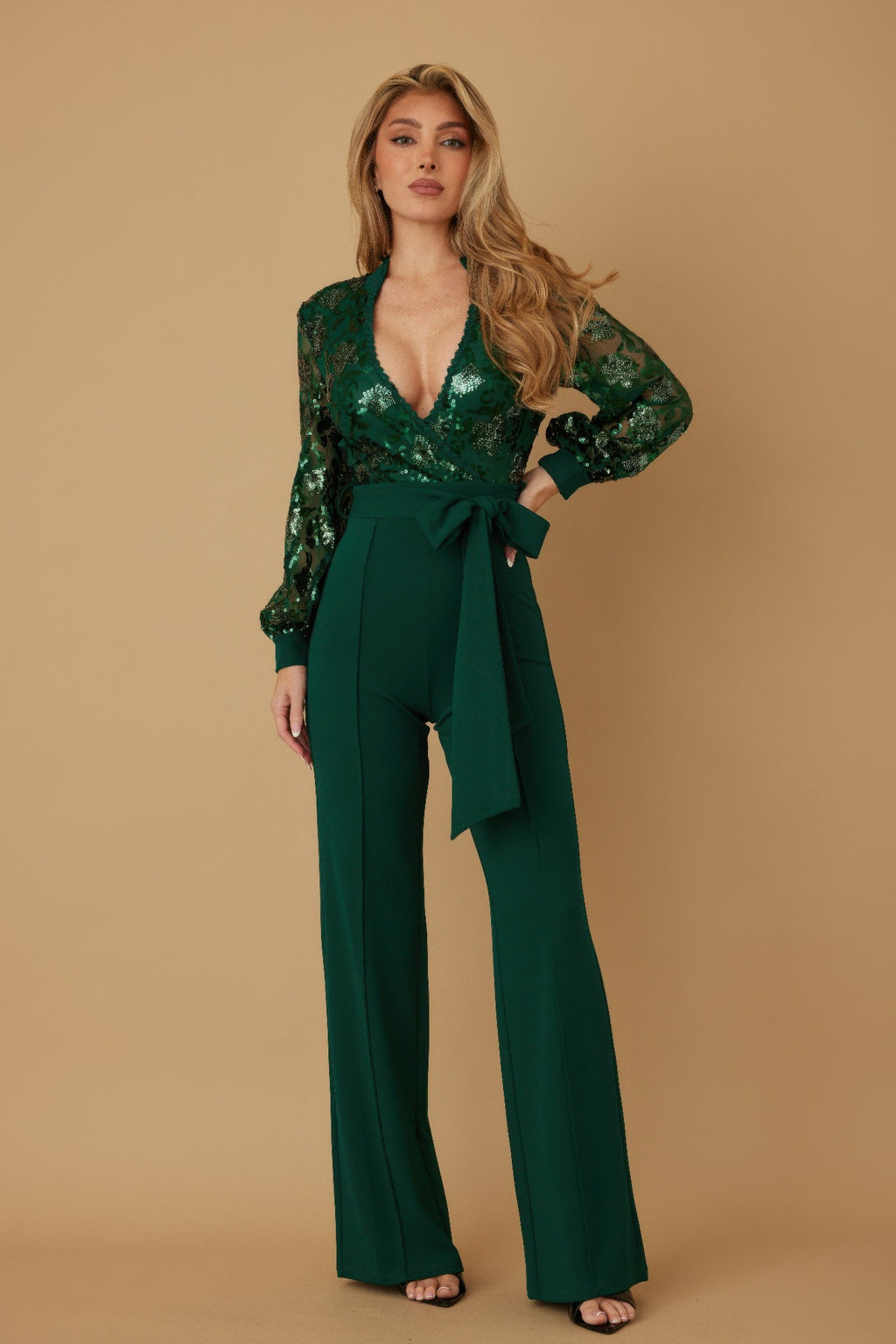 Flower Vein Sequin Print Jumpsuit-Product Type | Naughty Smile Fashion