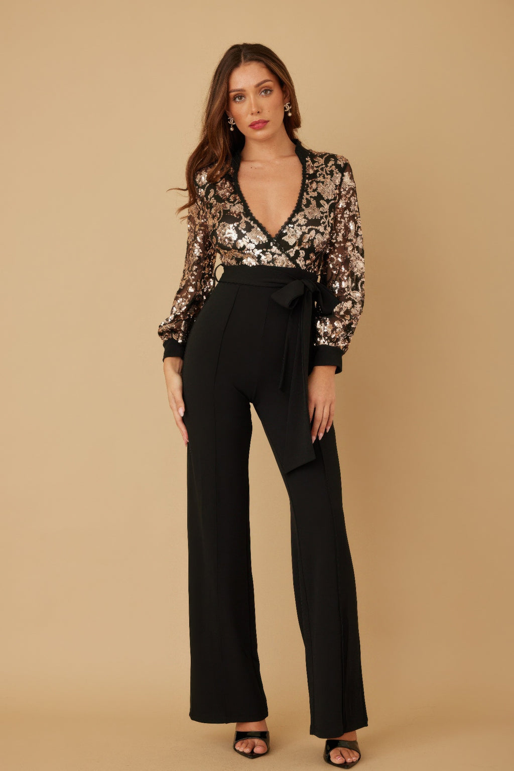 Flower Vein Sequin Print Jumpsuit-Product Type | Naughty Smile Fashion