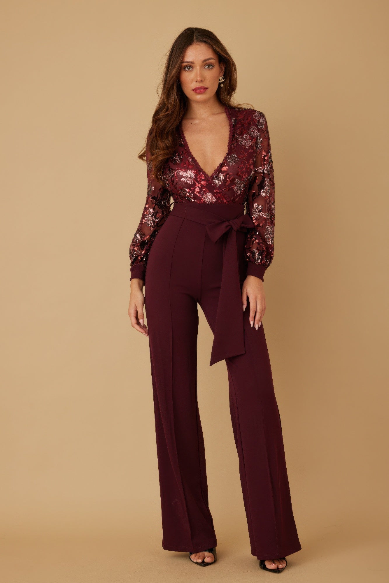 Flower Vein Sequin Print Jumpsuit-Product Type | Naughty Smile Fashion