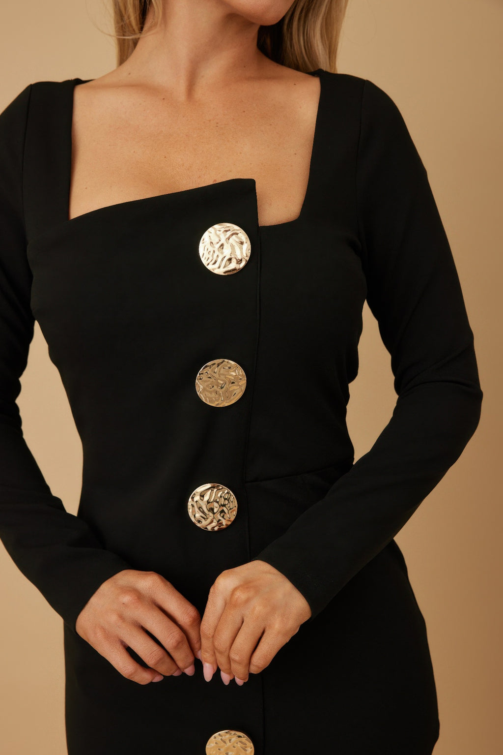 Mutli Button Long Sleeve Dress-Product Type | Naughty Smile Fashion