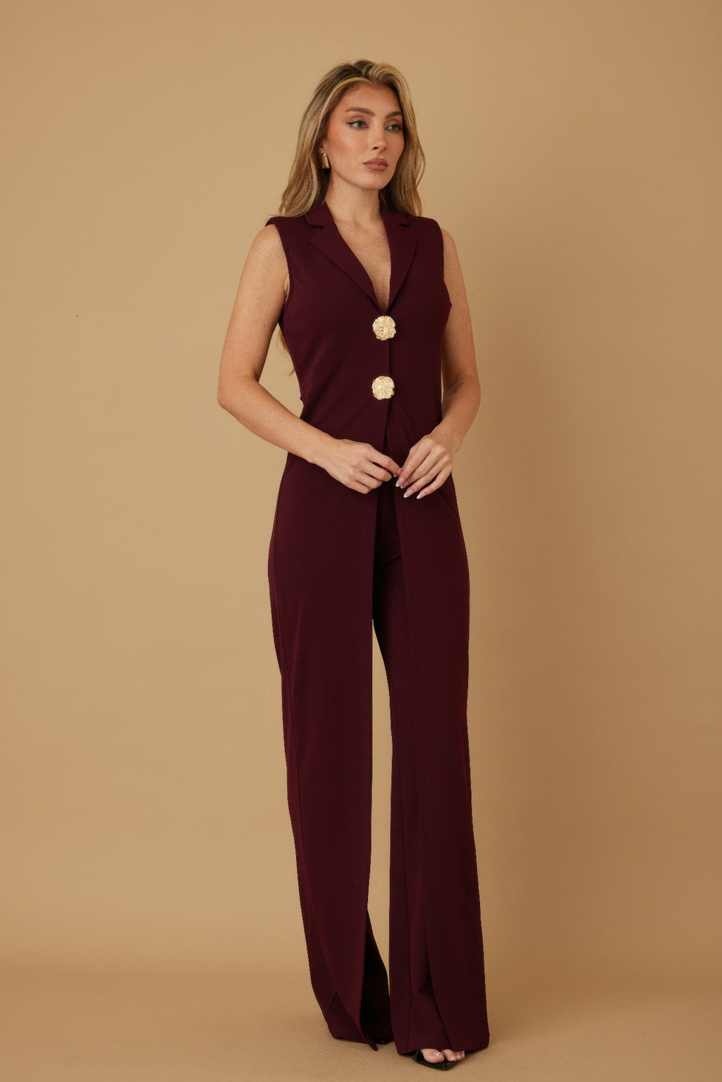 Open Flap With Metal Shank Button Jumpsuit-Product Type | Naughty Smile Fashion