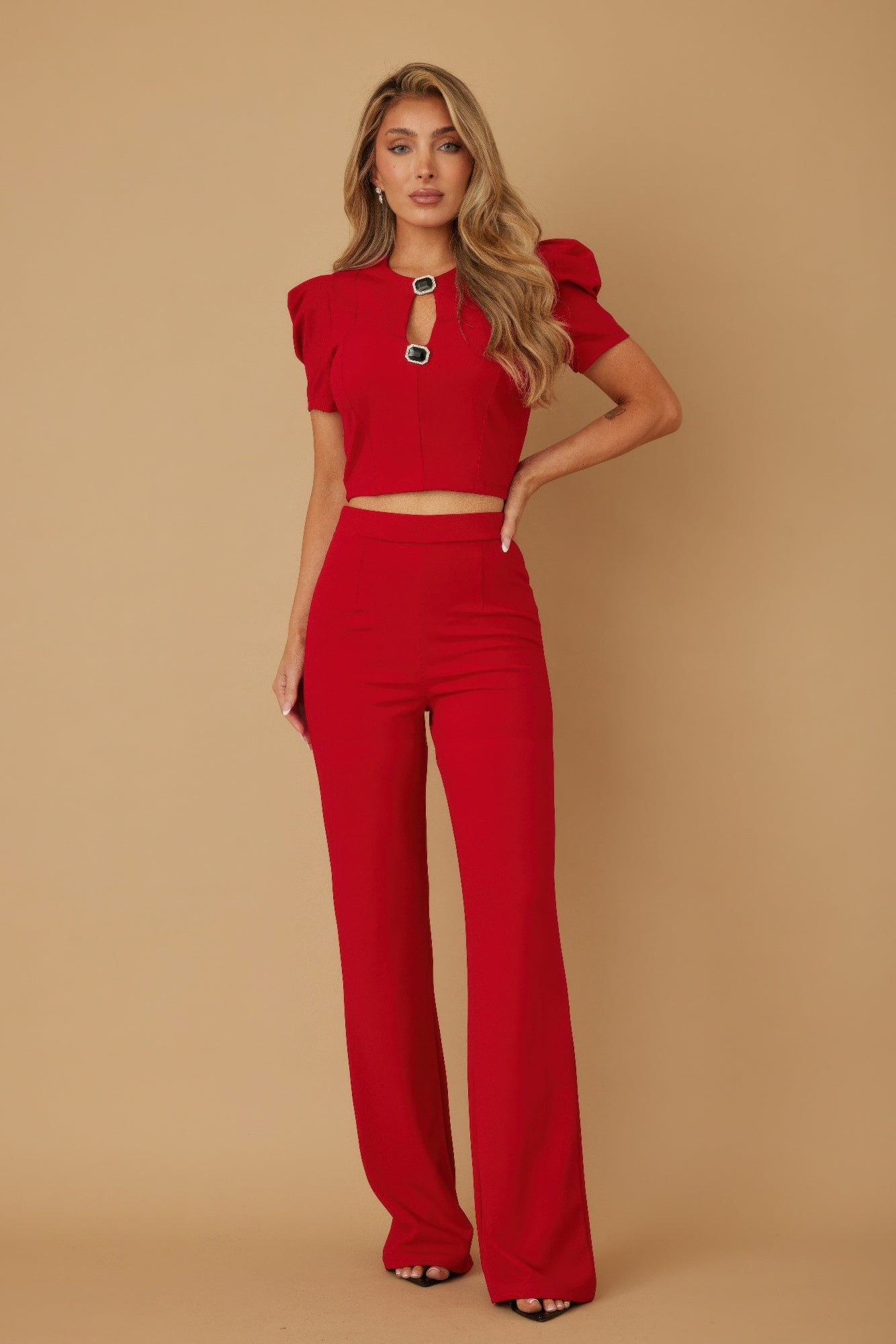 Puff Cap Sleeve Jewel Detail Sets-Product Type | Naughty Smile Fashion