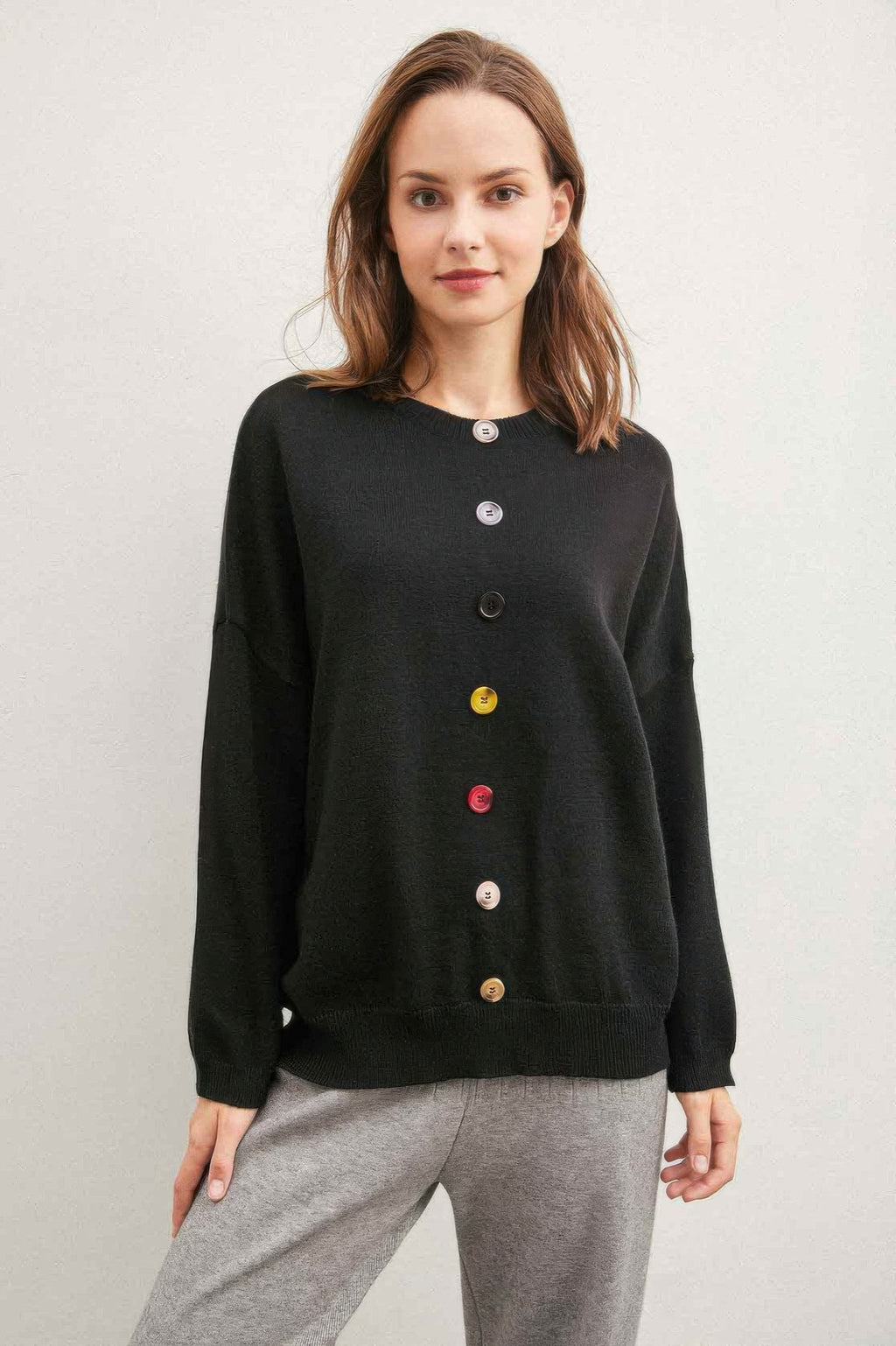 Solid Sweater With Colorful Buttons-Product Type | Naughty Smile Fashion