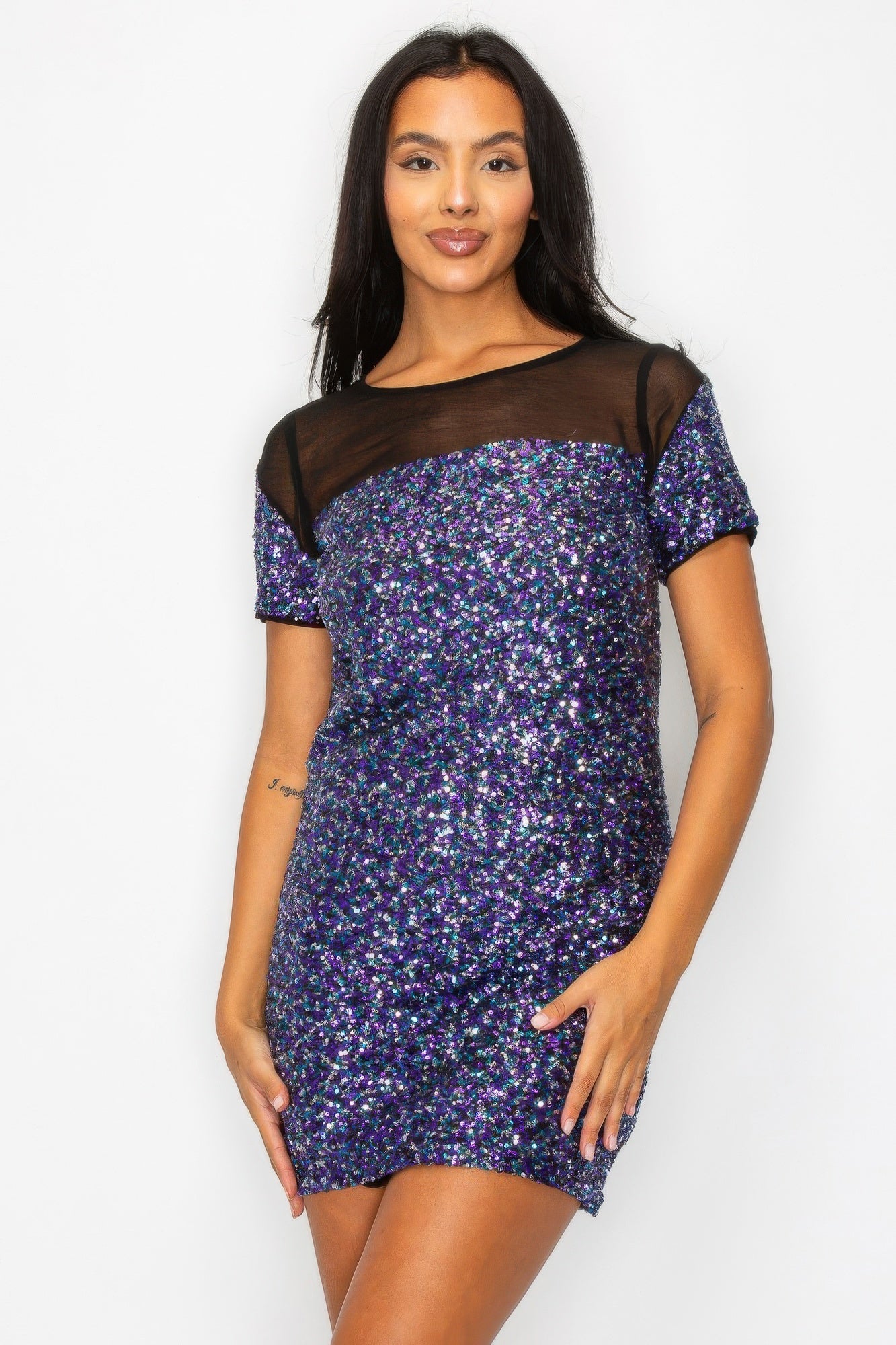 Sparkle Sequins & Mesh Cap Sleeve Mini Dress-Product Type | Naughty Smile Fashion