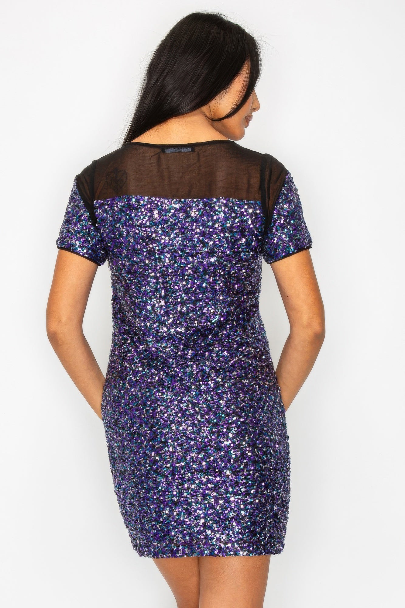 Sparkle Sequins & Mesh Cap Sleeve Mini Dress-Product Type | Naughty Smile Fashion