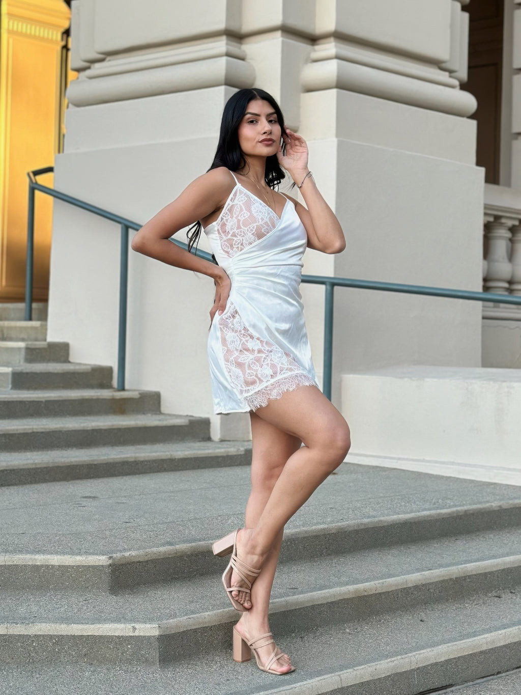 Sexy Party Satin Wrap Like & Lace Nude Mini Dress-Product Type | Naughty Smile Fashion