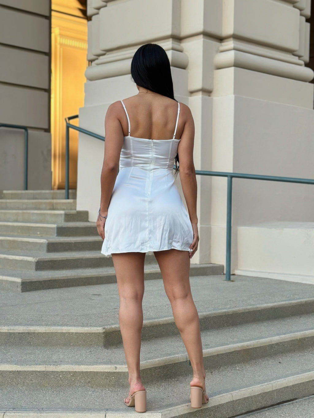 Sexy Party Satin Wrap Like & Lace Nude Mini Dress-Product Type | Naughty Smile Fashion