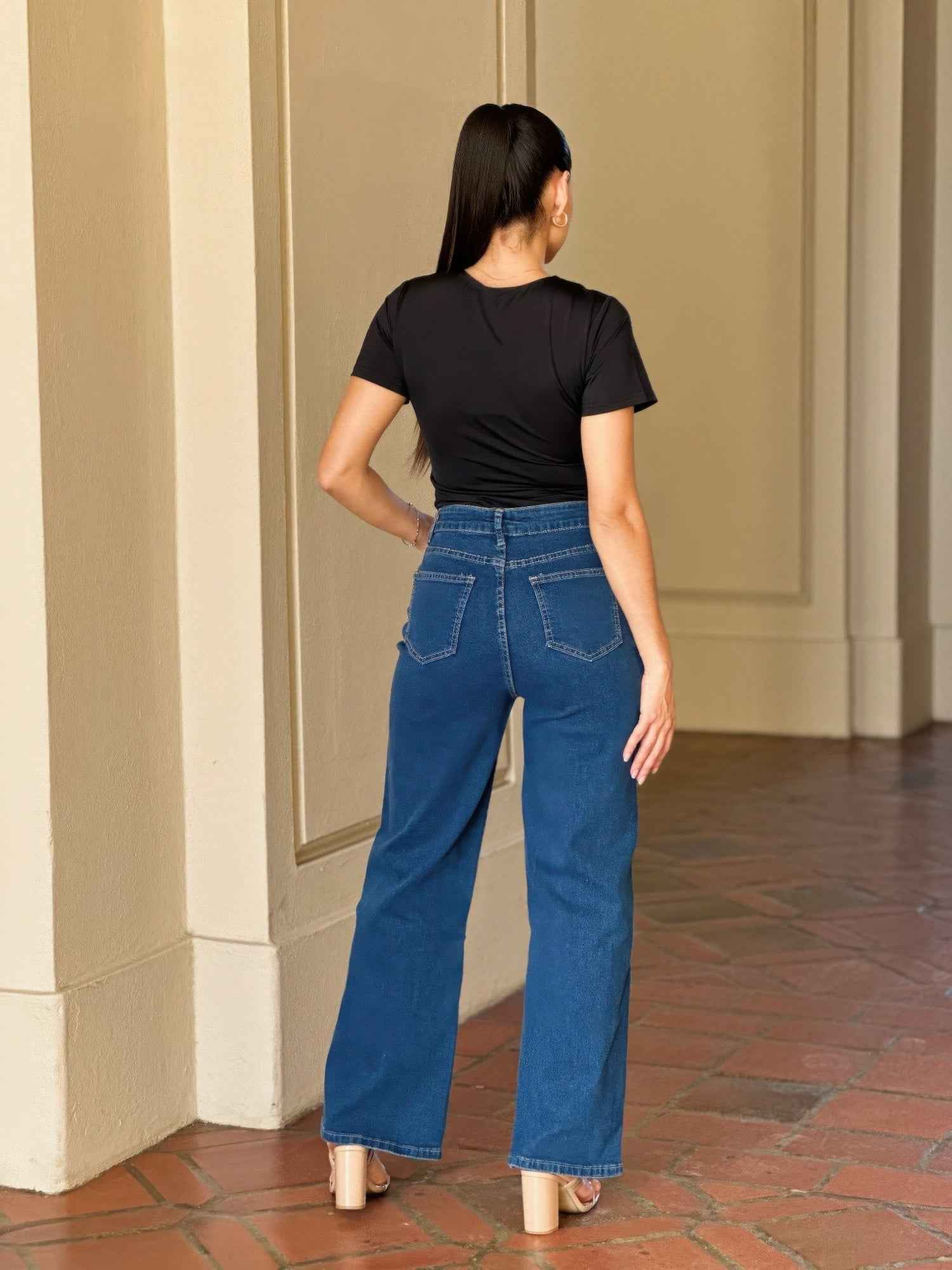 Embroidered Distressed Heart Wide Leg Denim Jean