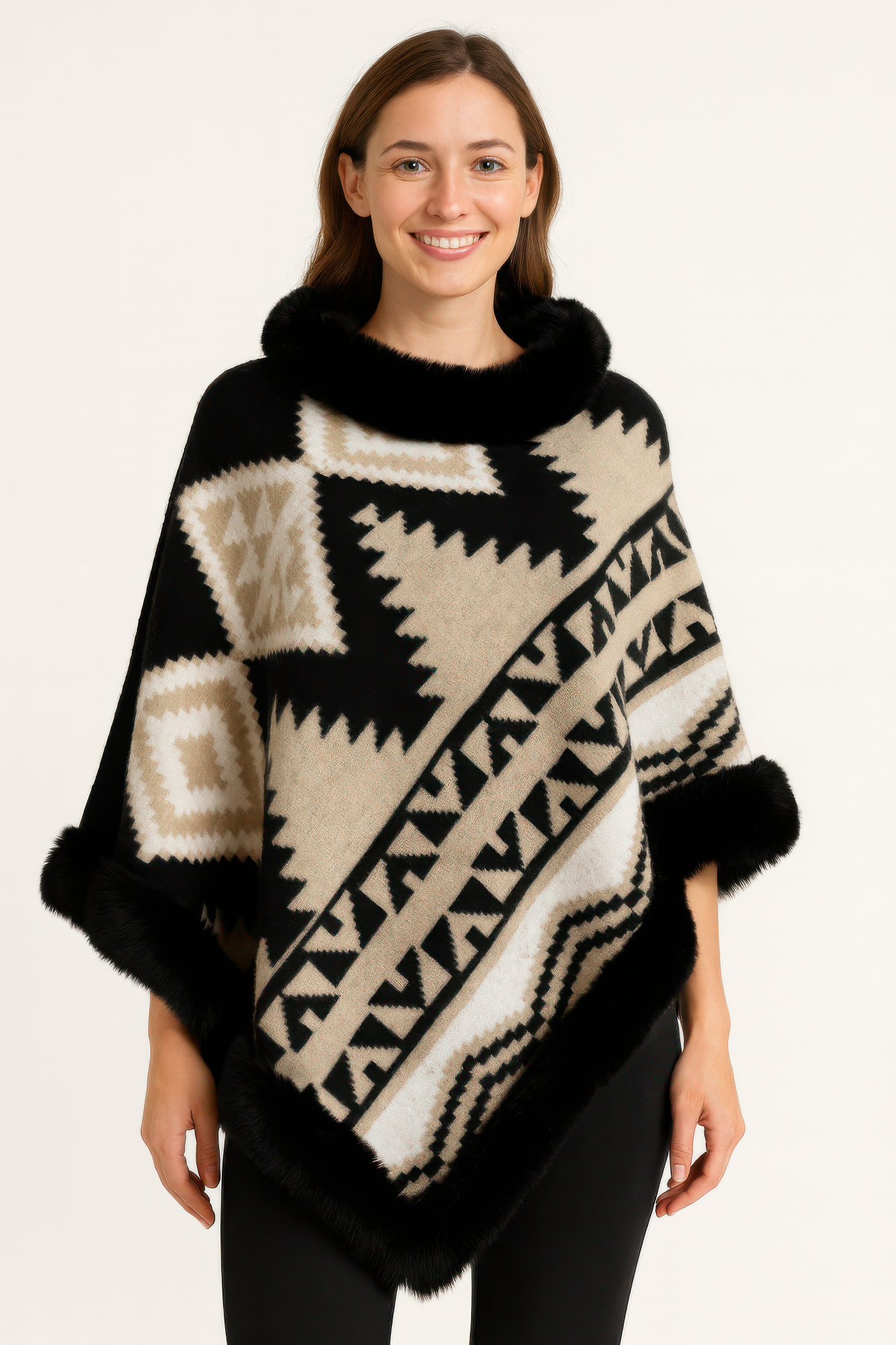 Tribal Luxe Faux Fur Trim Poncho-Product Type | Naughty Smile Fashion