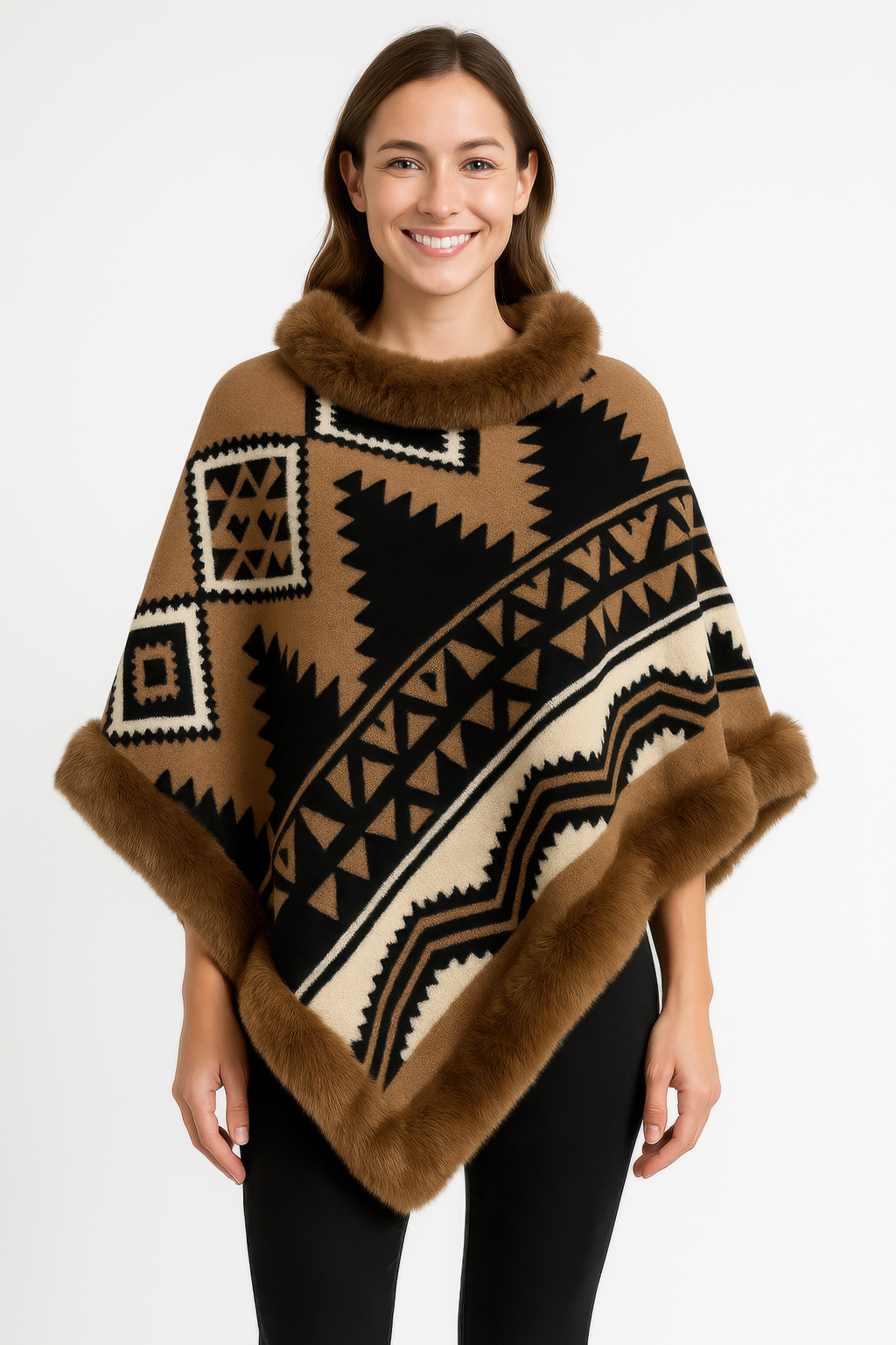 Tribal Luxe Faux Fur Trim Poncho-Product Type | Naughty Smile Fashion
