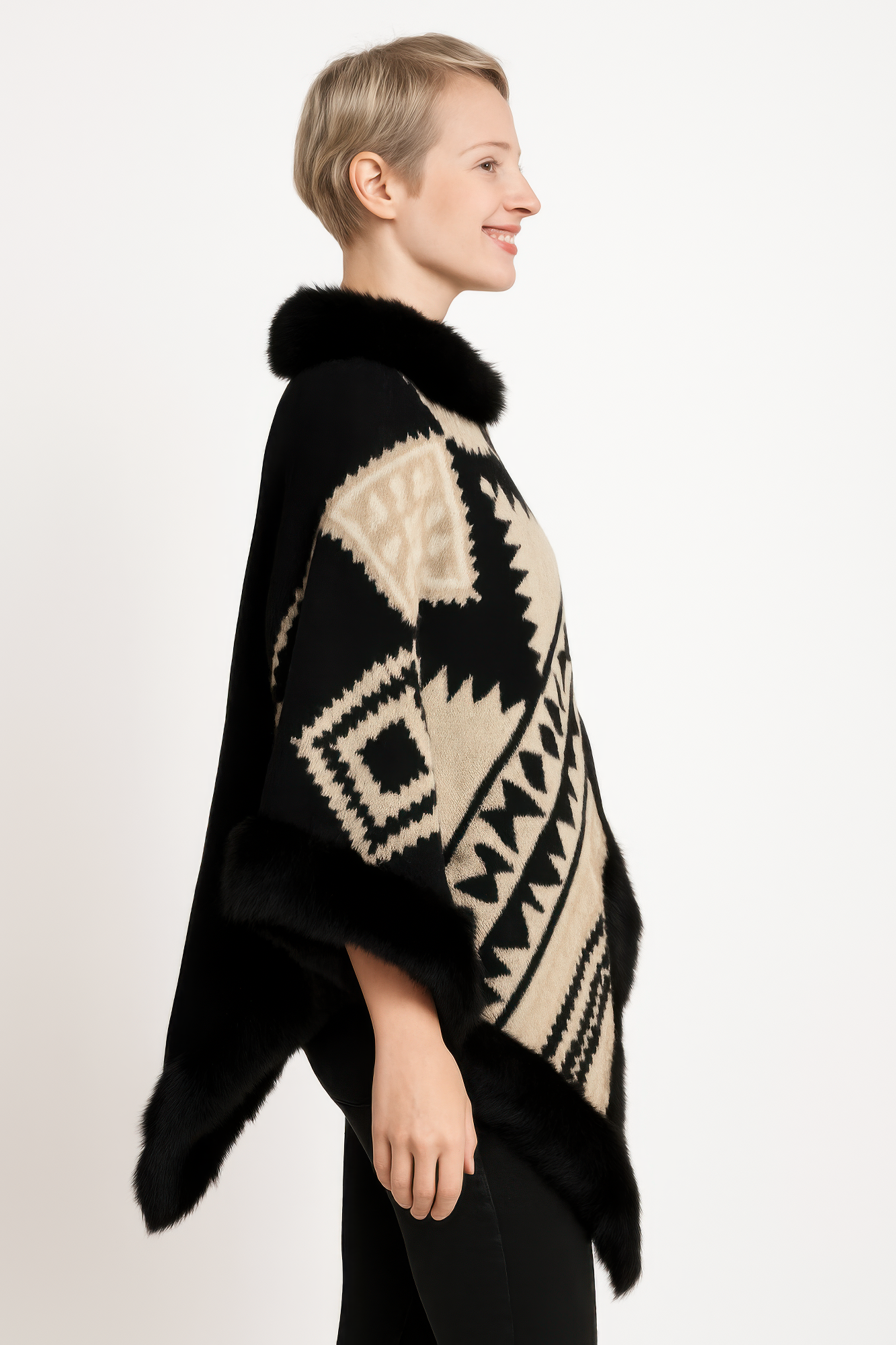 Tribal Luxe Faux Fur Trim Poncho-Product Type | Naughty Smile Fashion