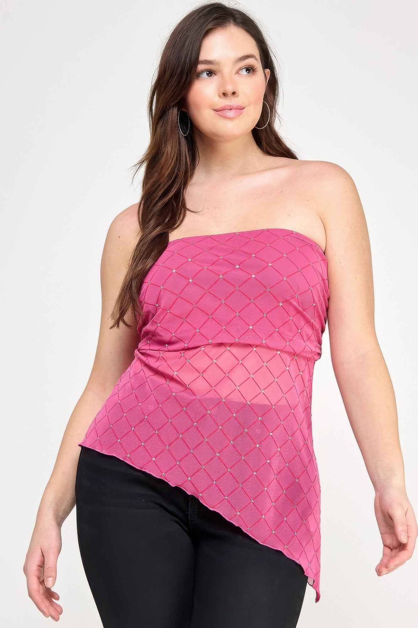 Plus Size Strapless Tube Assym Hem Top