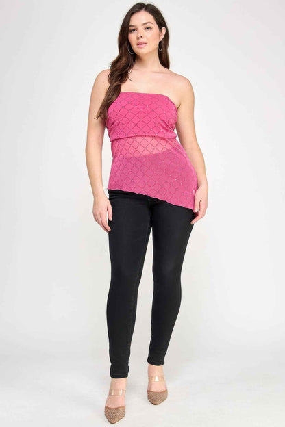 Plus Size Strapless Tube Assym Hem Top