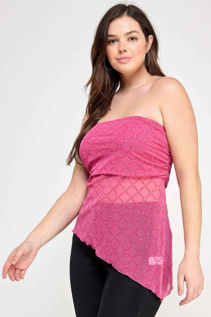 Plus Size Strapless Tube Assym Hem Top