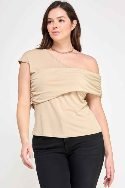 Plus Size One Shoulder Assymetric Knit Crepe Top