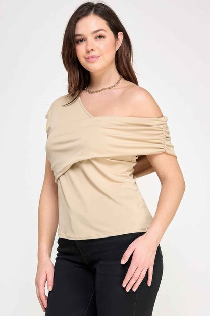 Plus Size One Shoulder Assymetric Knit Crepe Top