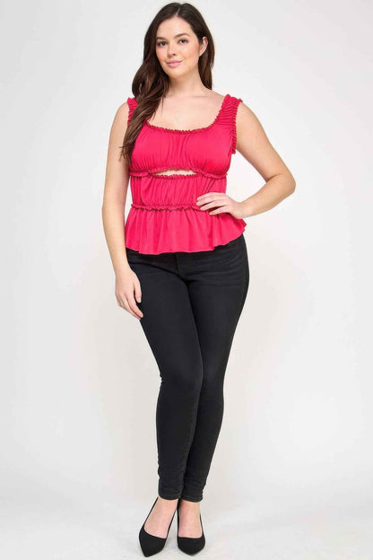 Plus Size Ruffled Tank With Cut Out