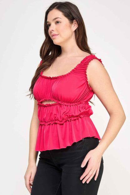 Plus Size Ruffled Tank With Cut Out