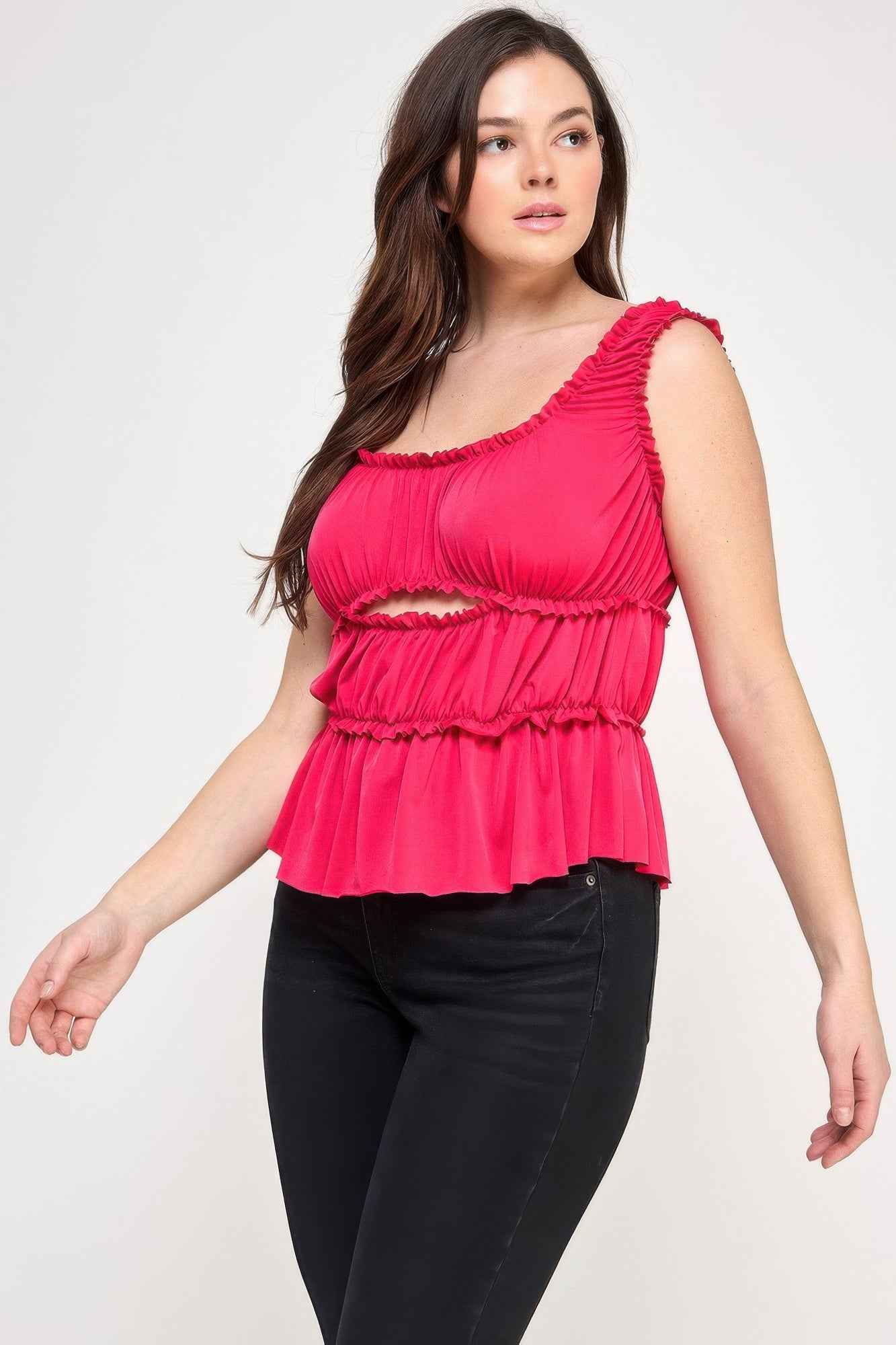 Plus Size Ruffled Tank With Cut Out