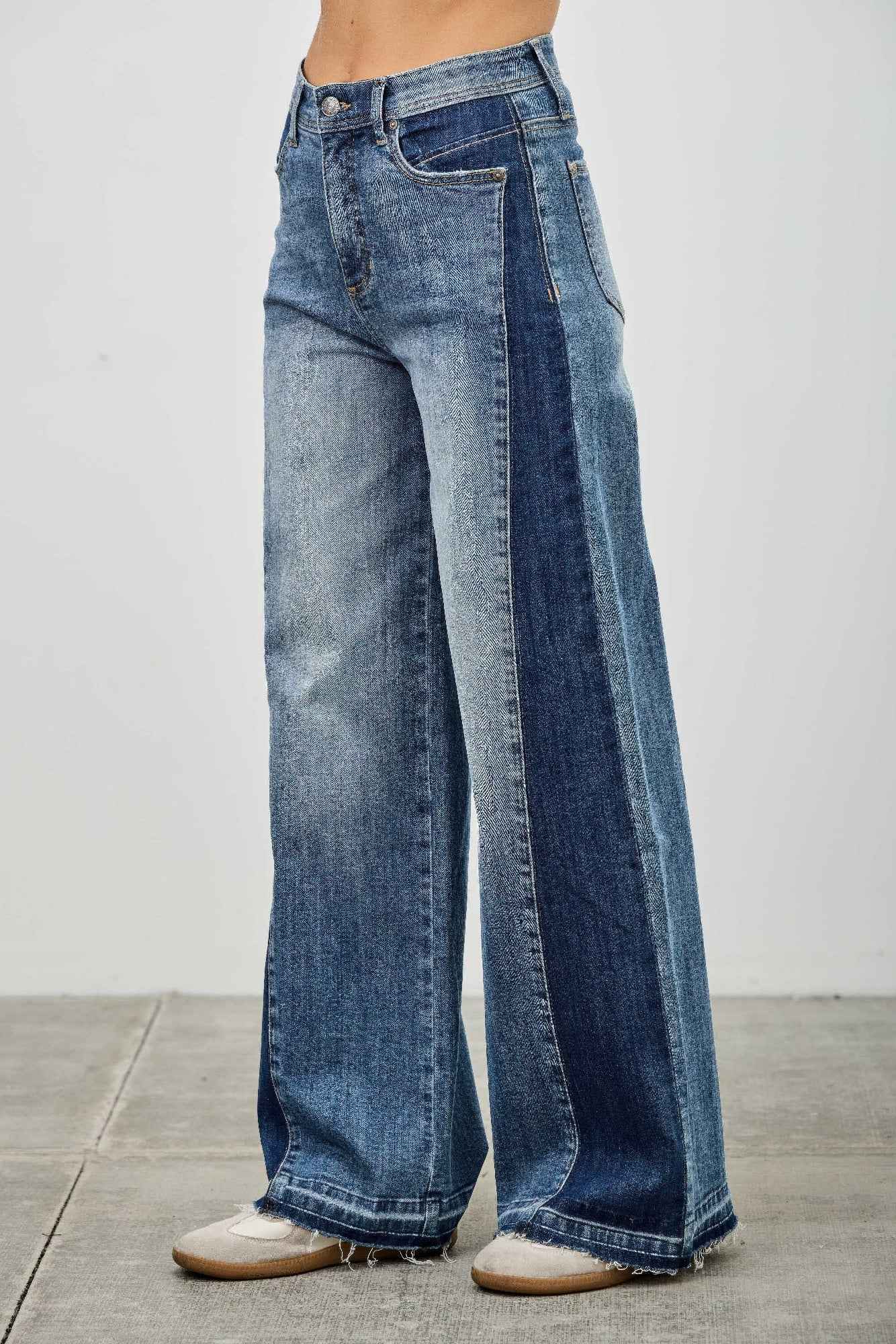 High Rise Wide Leg W/release Hem And Side Contrast