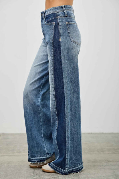 High Rise Wide Leg W/release Hem And Side Contrast