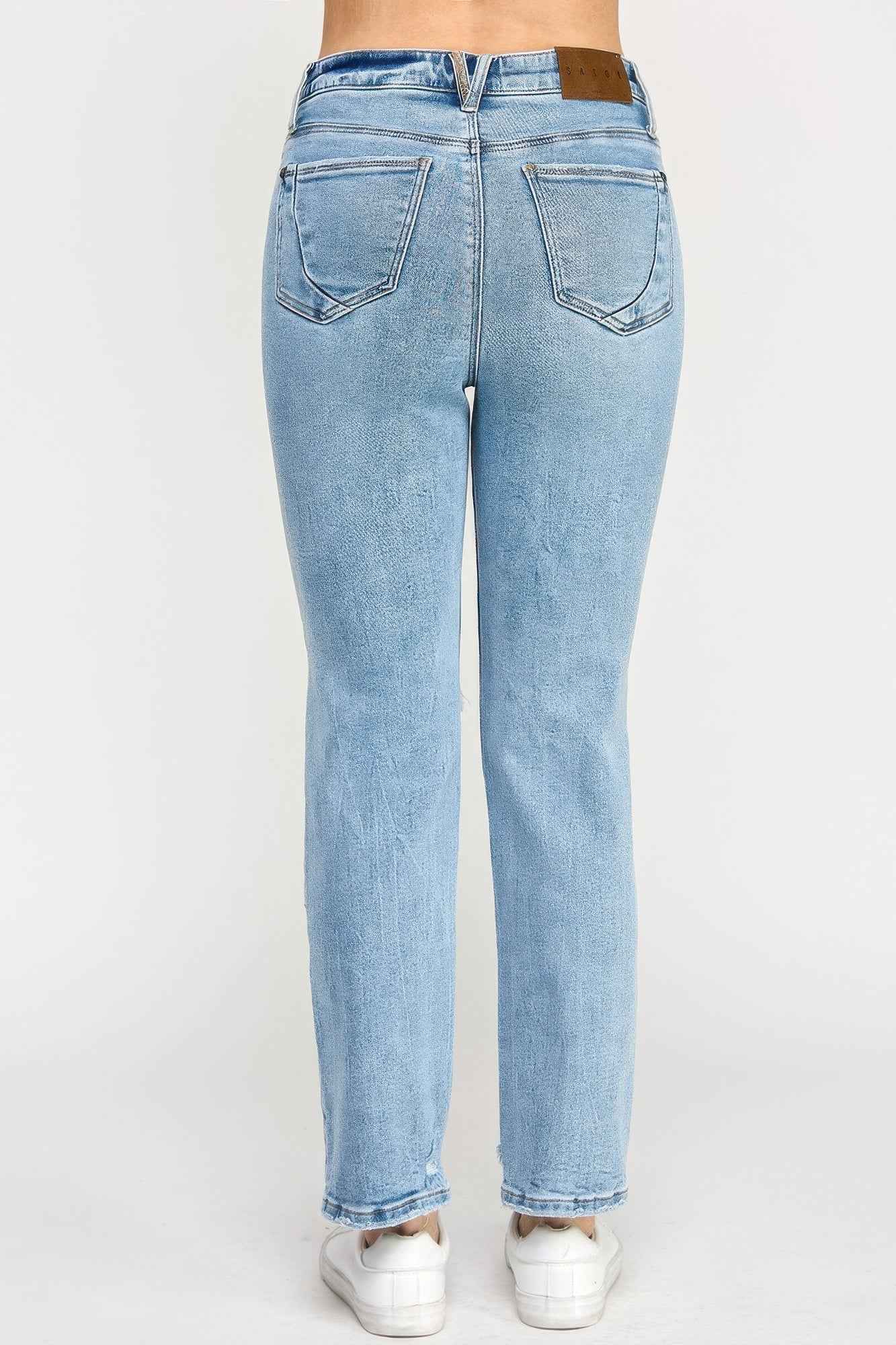 High Rise Button Fly Crop Slim Straight