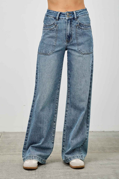 High Rise Double Pocket Wide Leg