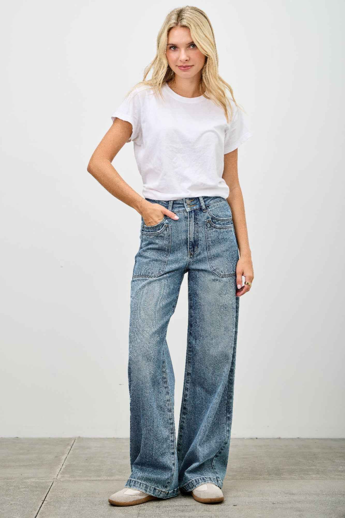 High Rise Double Pocket Wide Leg