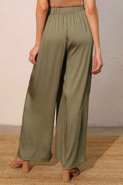 Washed Poly Silk Asymmetrical Pleated Pants