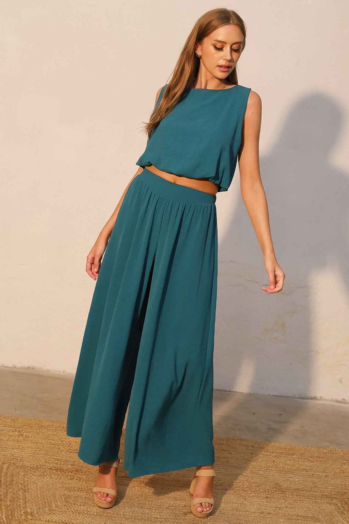 Matte Crepe Wide Leg Swing Pants