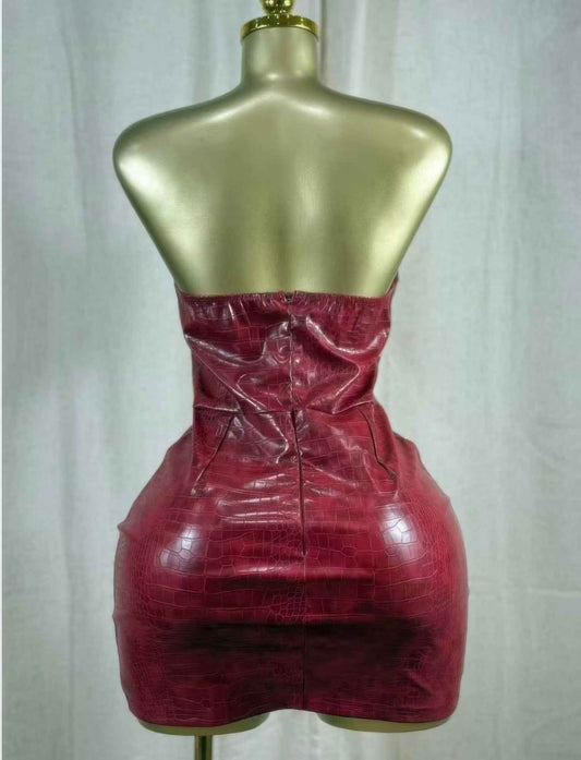 Bordeaux Croc Corset Mini Dress