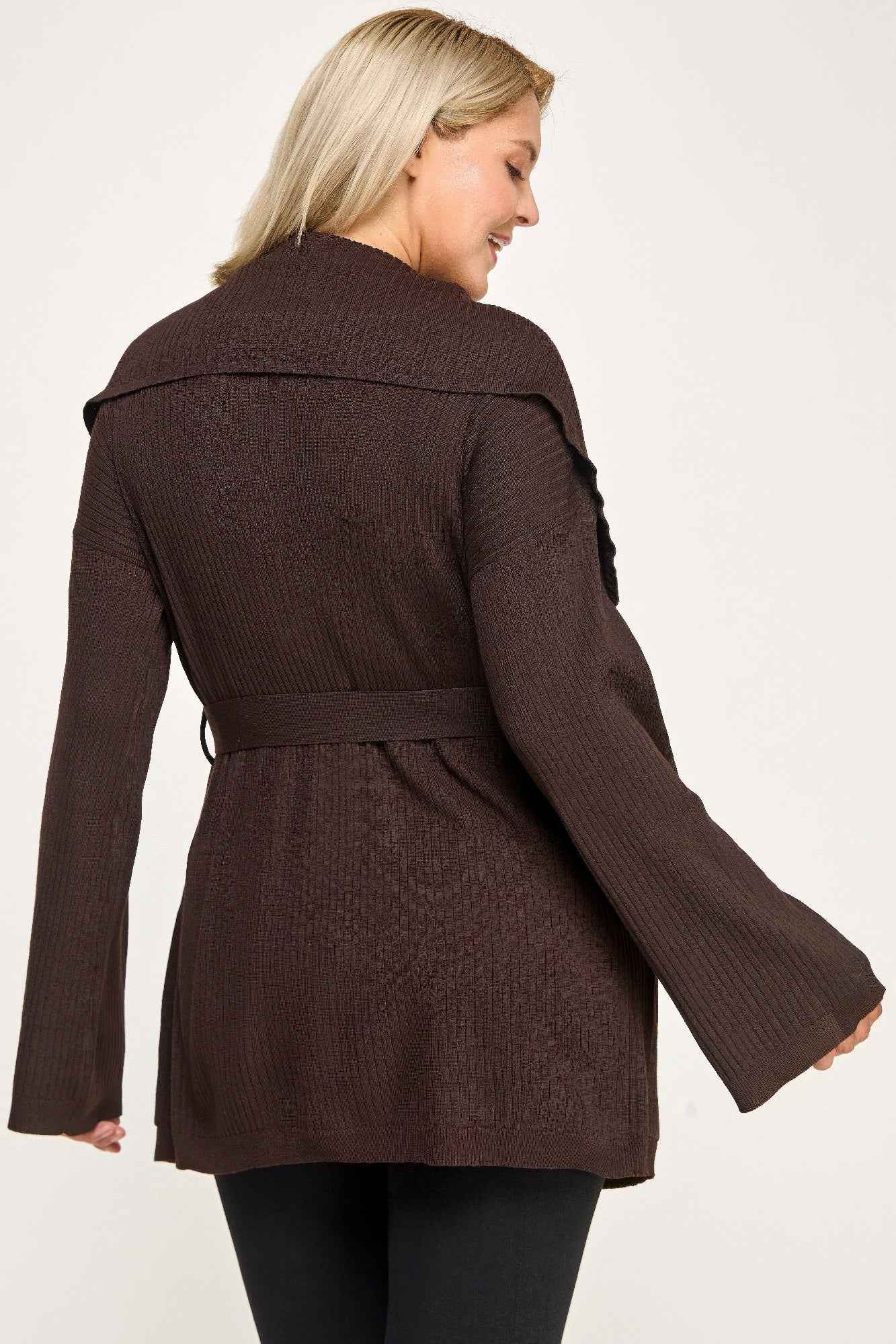 Plus Size Ribbed Wrap Cardigan With Waist Belt