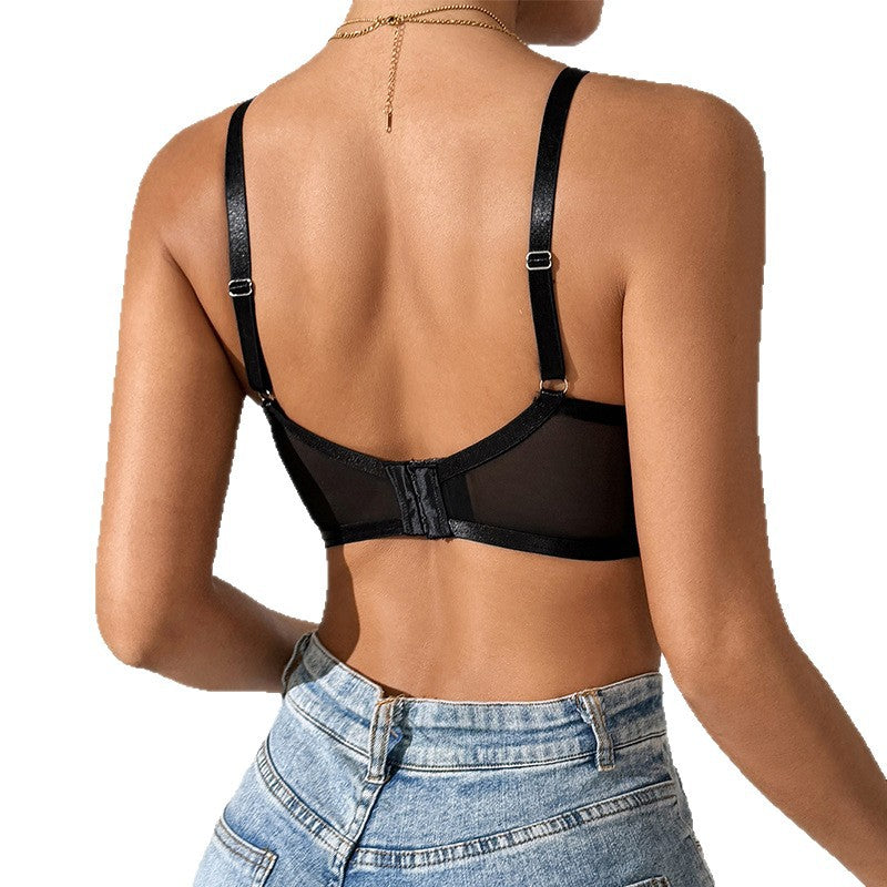 Perspective Lace Eyelash Lace Steel Rim Bra Underwear Strap French Corset