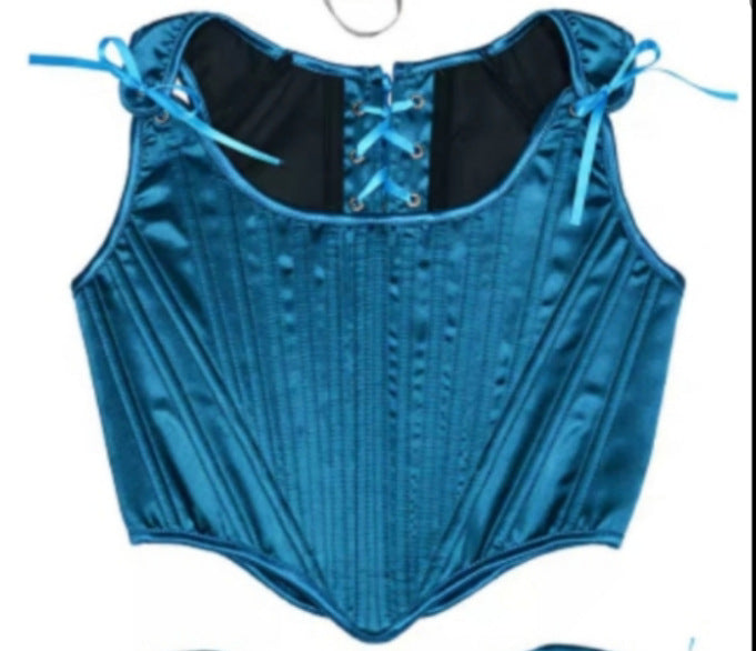 New satin waistband vest with sexy straps, slim fit, short fishbone vest, corset