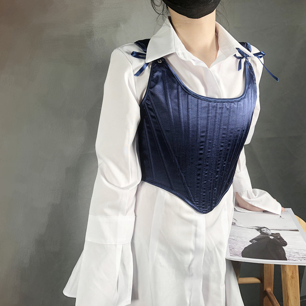 New satin waistband vest with sexy straps, slim fit, short fishbone vest, corset