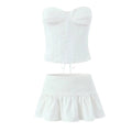 Fishbone waist cinched back strap corset camisole+low waist mini pleated skirt two-piece set