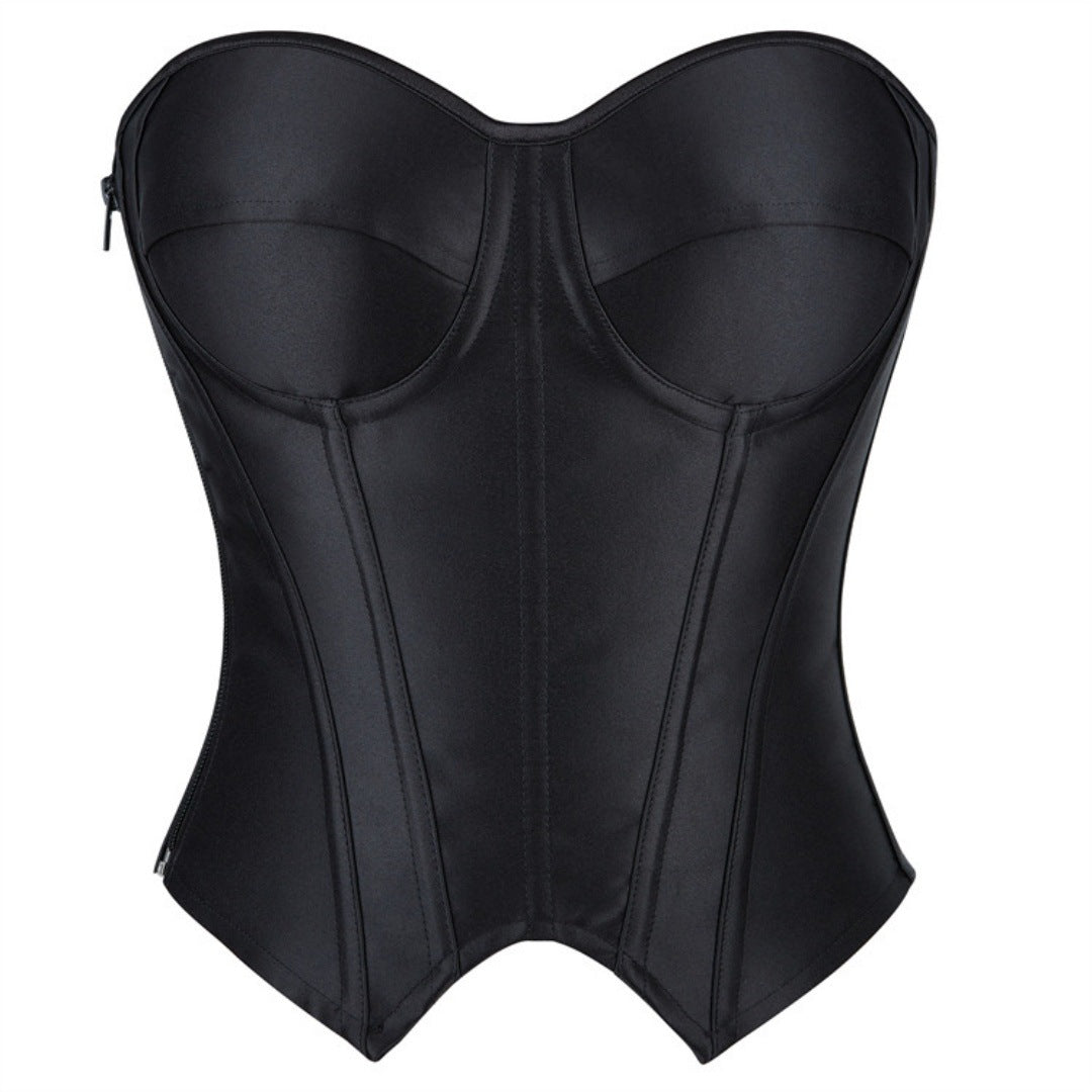 Striped Steel Ring Cup Crop Corset Top with Bust Support ndash Women's Bodycon Shaping Garment