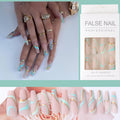Gold Line Wave Pattern Long Ballet Press-On Nails | Frosted Matte Contrast Color Nail Art Set