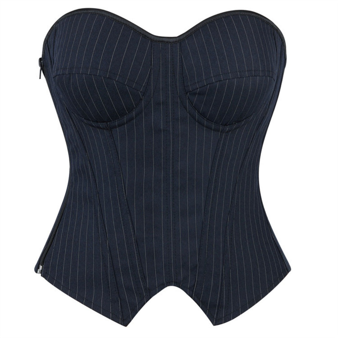 Striped Steel Ring Cup Crop Corset Top with Bust Support ndash Women's Bodycon Shaping Garment