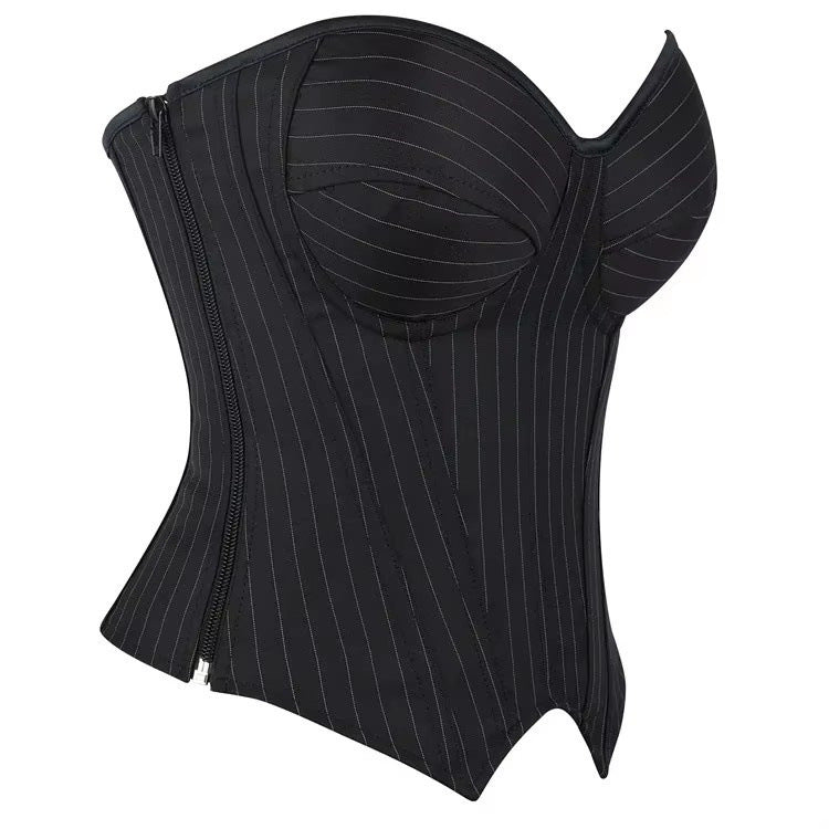 Striped Steel Ring Cup Crop Corset Top with Bust Support ndash Women's Bodycon Shaping Garment